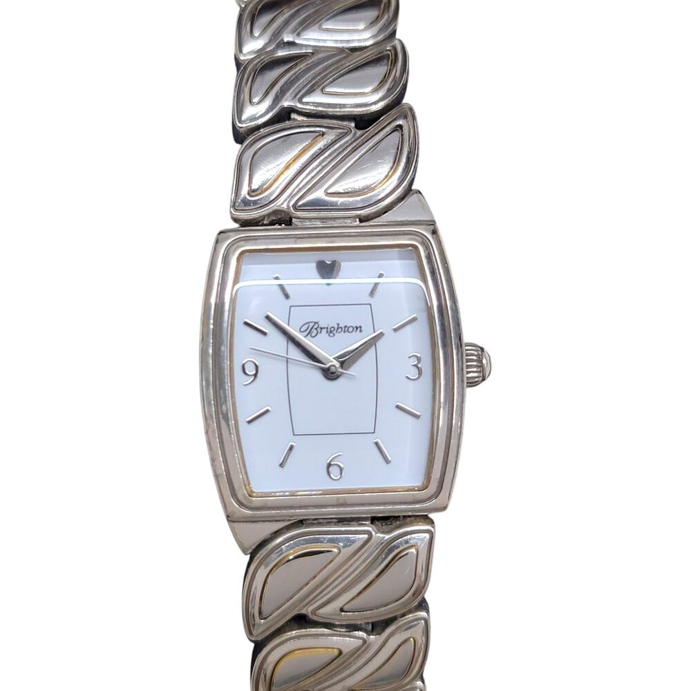 Brighton Coconut Grove Watch Womens Silver Tone Heart Link White Dial Read